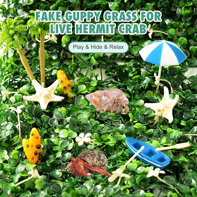 Hermit Crab Climbing Wall Toys, 2 Pcs 10×10" Faux Grass Mat Climbing Wall for Reptile Tank, Gecko and Lizard Habitat Decor
