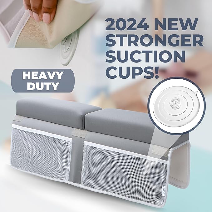 Comfortable Baby Bath Kneeler and Elbow Rest Pad Set – Thick Memory Foam Bath Kneeling Pad with Elbow Support – Baby Bathtub Cushion with Toy Organizer for Bathing Infant or Toddler - Grey