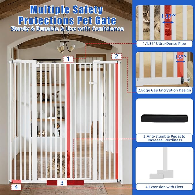 59 Inch Extra Tall Pet Gate for Cats,29.92“- 48” Adjustable Wide Dog Gates,No Drilling Pressure Mounted Walk Through Tall Cat Gate for Doorways,Hallway,Stairs