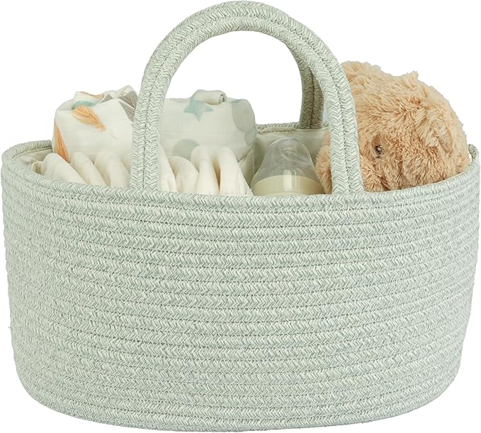 Diaper Caddy Organizer Cotton Rope Baby Basket Nursery Storage and Portable Tote Bag for Car Ideal Baby Shower Gifts and Registry Must-Have for Newborn Essentials light green
