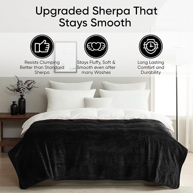 Waterproof Pet Blanket, Liquid Pee Proof, Sherpa Fleece Protector – Pet Hair Resistant Water Proof Bed Cover for Dogs Couch Sofa Car Bedding Comforter (Black, 60"x80")