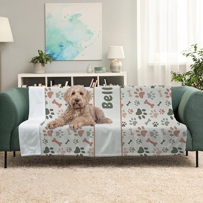 Prints Next Day – Custom 50" x 60" Fleece Pet Lightweight Blanket Personalized with Pet Lightweight's Name - Paw Pattern - Gift for Dog Owners - Printed in America