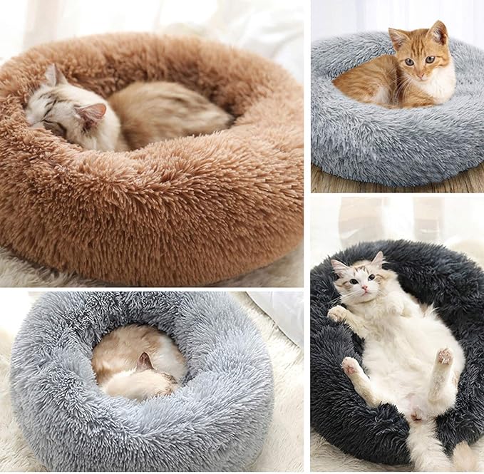 Warming Round Dog Bed for Small, Medium and Large Dogs & Cats, Short & Long Plush Pet Bed, Luxurious Faux Fur Donut Cuddler, Bolster Pet Bed & Sofa, Machine Washable 60CM 24Inch
