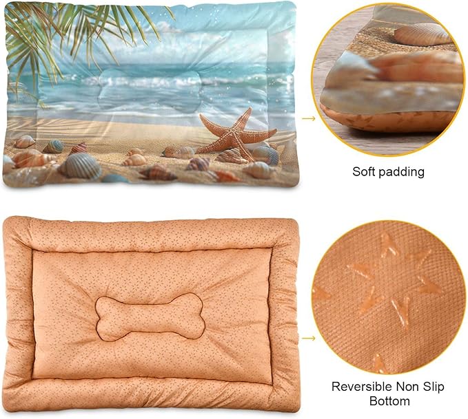Sea Starfish Beach Dog Bed Cat Bed with Non-Slip Bottom, Kennel Bed Crate Soft Pet Bed Mattress Washable Pets Bed Pad for Small Medium Large Dogs Cats,36x24in
