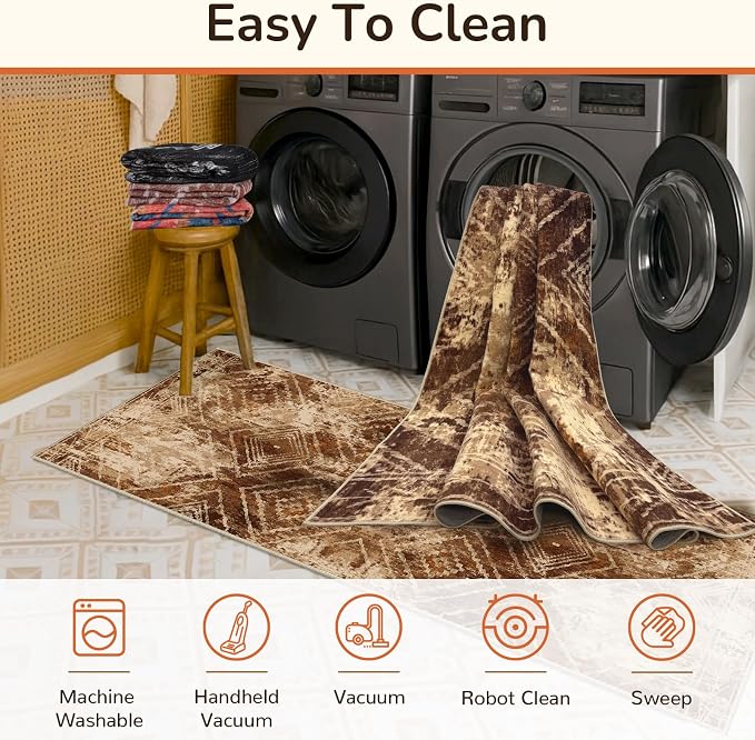 BESTSWEETIE Area Rug 3x5 Rug Machine Washable Non-Slip Low Pile Print Pattern