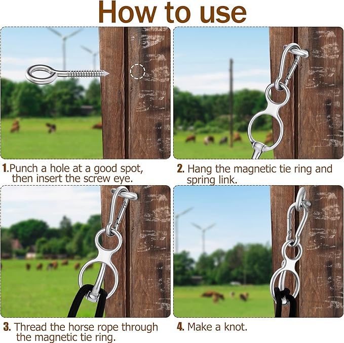 6PCS Horse Tie Ring, Safe Tie Horse Supplies, Humane Way Tie Ring, Magnetic Ring for Tying and Retracting, Helps Horse Pull Back and Releases Stress from The Horse