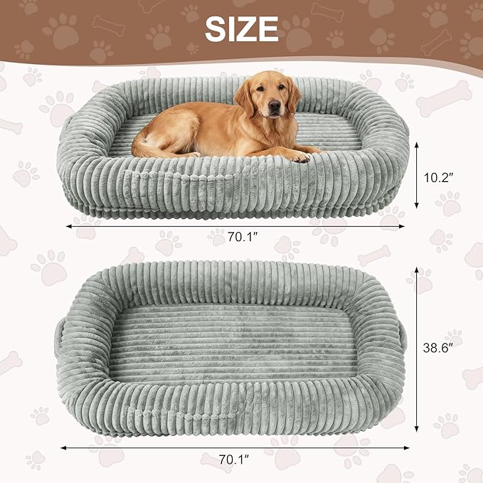 Human Dog Bed for Adult,70"x38"x10" Extra Large Human Pet Bed,Orthopedic Washable XL Dog Bed with Memory Foam (Grey Green)
