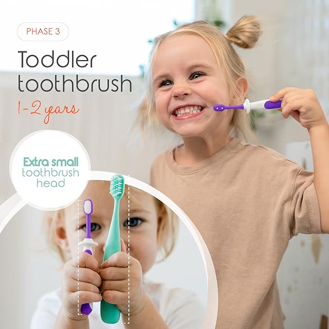 Cherish Baby Care Baby Toothbrush & Toddler Toothbrush Set (0-2 Years) - BPA-Free & Safety-Tested, 2023 Award Winner, Food-Grade Silicone (Purple)