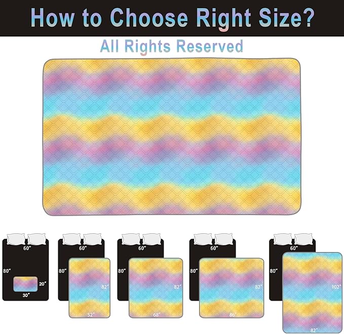 100% Waterproof Dog Bed Cover 120x82 inch Reversible Changing Pad Reusable Camping Mat for Kids/Pet/Dog/Cat Washable Geometric Embroidery Blanket Patchwork Rainbow Ombre Printed+Gray