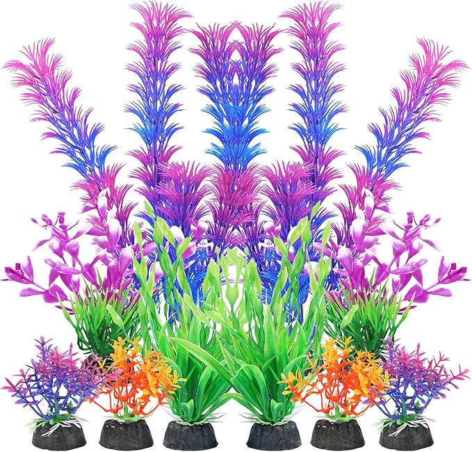 AQUANEAT Artificial Fish Tank Plants, Aquarium Decorations, Purple Plastic Accessories, 10pcs