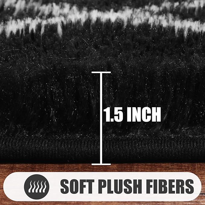 ONASAR Geometric Area Rugs for Bedroom Living Room, Washable 4x6 Black and White Fluffy Shag Throw Rug, Shaggy Plush Bedside Floor Carpet for Nursery Kids Teens Girls Boys Dorm Home Decor