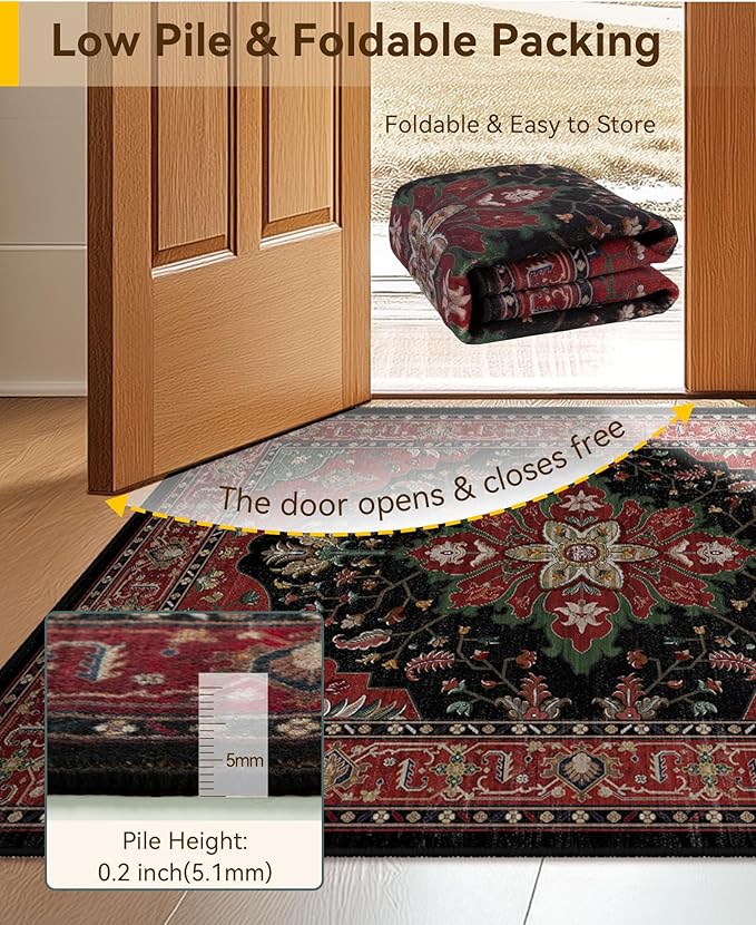 RELEANY Area Rugs 4'x5' Washable Non-Slip, Floral Vintage Distress Medallion