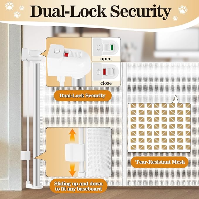 23.6" H Short Dog Gate Puppy Gate Pet Fence to Step Over,Retractable Mesh Doggie Gates Expands Up to 55 Inches Indoor Outdoor Dog Gates for Doorways Stairs