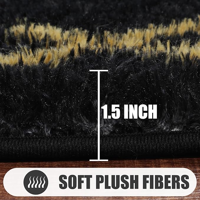 ONASAR Area Rugs for Bedroom Living Room, Washable 4x6 Fluffy Black and Gold Throw Rug, Shaggy Geometric Floor Mat for Home Decor, Soft Plush Carpet for Kids Teen Playroom Dorm Classroom Office