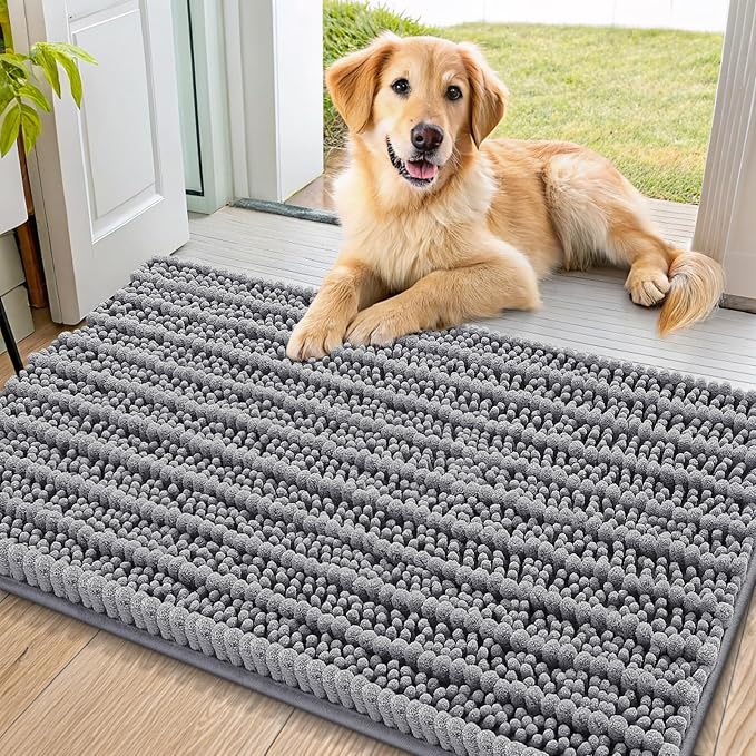 Smiry Dog Door Mat for Muddy Paws 36x24, Absorbent Dirt Trapper, Non-Slip