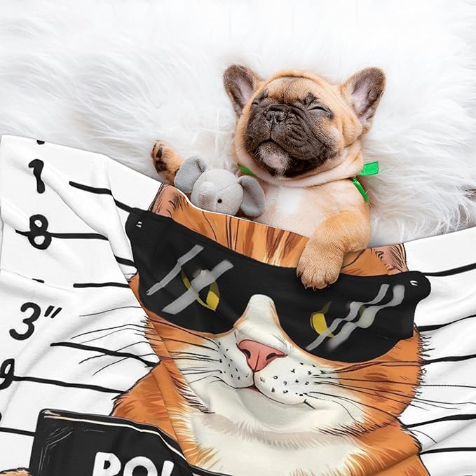 Waterproof Dog Blanket Soft Pet Blanket for Puppy, Fleece Cat Throw Blankets for Furniture Bed Couch Sofa Reversible - Cat Holding Mugshot Sign
