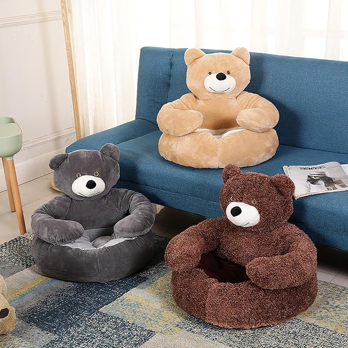 Dog Sofas & Chairs, pet Shape Sofa, Slip Resistant Dog cat Furniture, Adorable Bear Shaped Pet Sofa Bed, Washable Dog cat Couch, Plush Soft Couch for Dogs and Cats L(bottomDiameter55cm) Grey