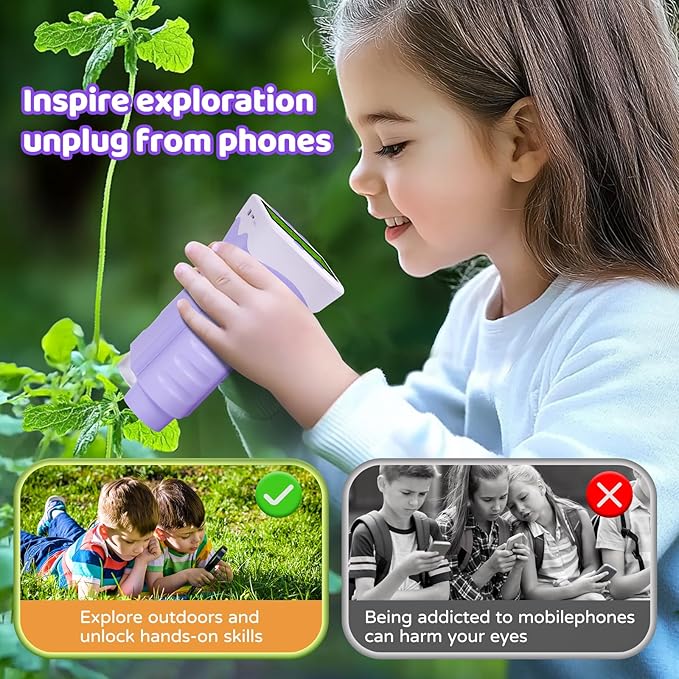 Mini 3-in-1 Pocket Microscope with Camera & Telescope, 32GB SD Card, 2.4" IPS HD Screen, Handheld Digital Microscope for Kids, Educational Science Kit, Christmas Birthday Gift for Boys Girls Ages 3-9