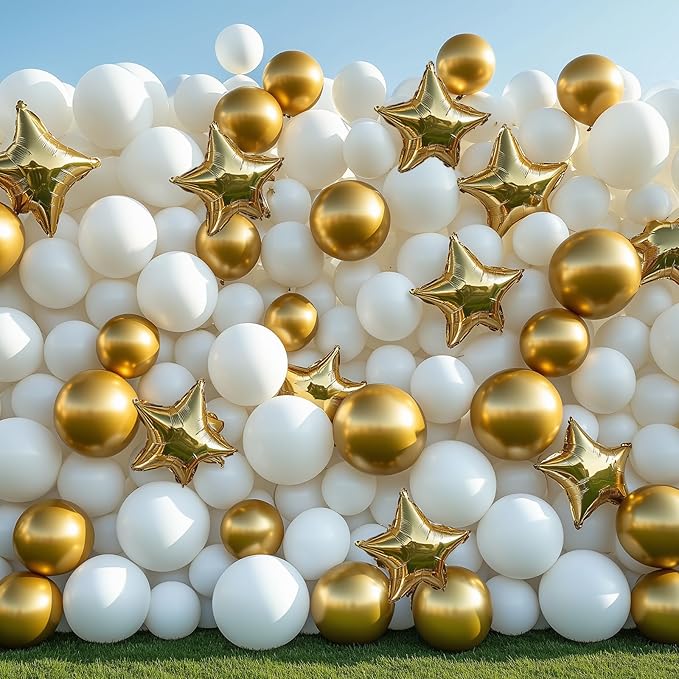 RUBFAC 129pcs White Balloons Different Sizes 18 12 10 5 Inch for Garland Arch,Party Latex Balloons for Birthday Party Wedding Anniversary Baby Shower Party Decoration