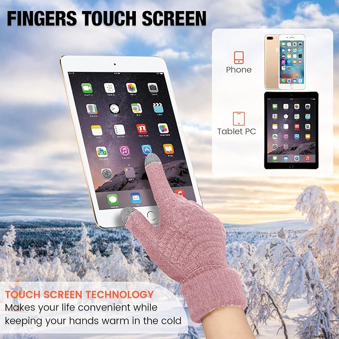 Geyoga 2 Pairs Women's Winter Touch Screen Gloves Soft Warm Fleece Lined Knit Elastic Cuff Winter Texting Gloves