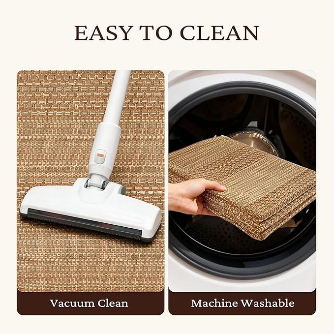 MatEssenz 2x6 Washable Runner Rug, Textured Natural Woven Low-Profile Hallway
