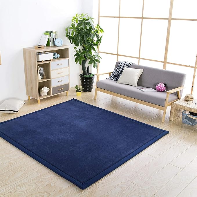 Loartee Coral Velvet Crawling Rug (6'8"x9'2", Dark Blue) for Toddler Children Play Area Rug Yoga Mat Exercise Pad Carpet