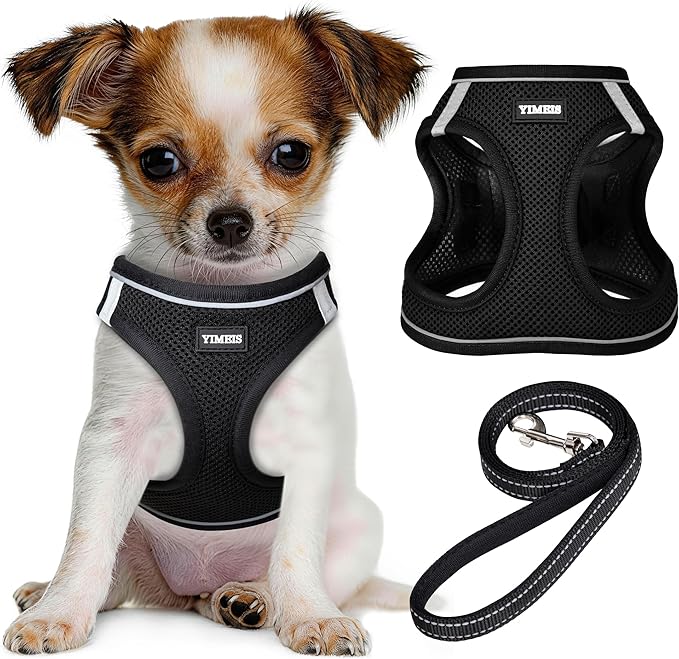 YIMEIS Dog Harness and Leash Set, No Pull Soft Mesh Pet Harness, Reflective Adjustable Puppy Vest for Small Medium Large Dogs, Cats (Black, X-Small (Pack of 1))