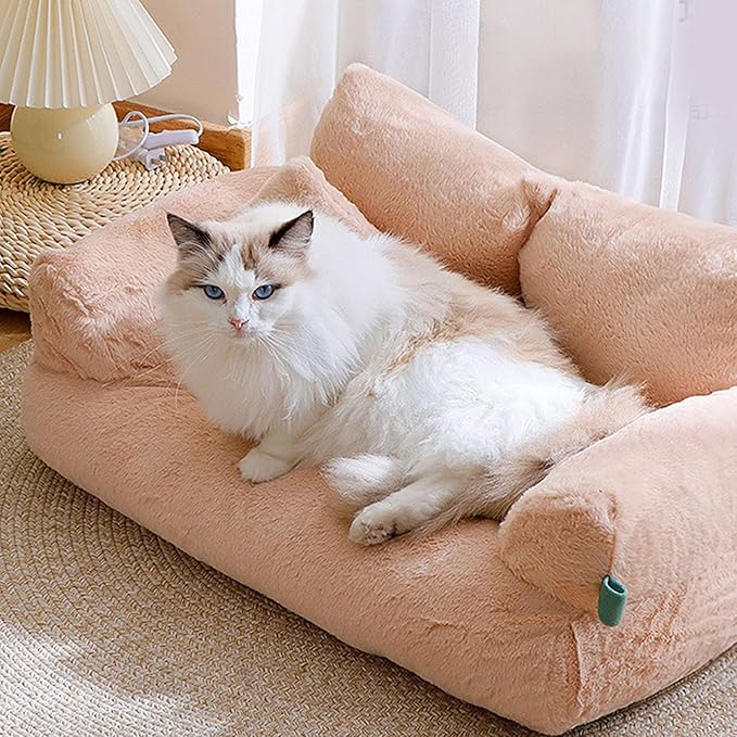 Pet Sofa Bed, Cat and Dog Couch Bed with Removable Washable Cover, Soft Plush Warm Pet Furniture with Anti Skid Bottom for Indoor Cats and Small Dogs (L)