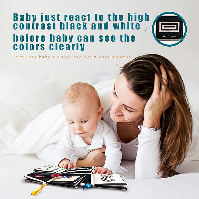 Soft Cloth Baby Book Toy 0-6 Months, Black White Baby Learning Book(Pack of 4),Touch and Feel Crinkle Book Infants 6-18 Months,Early Educational Toy 0-3 Months, Gift for Babies Infants