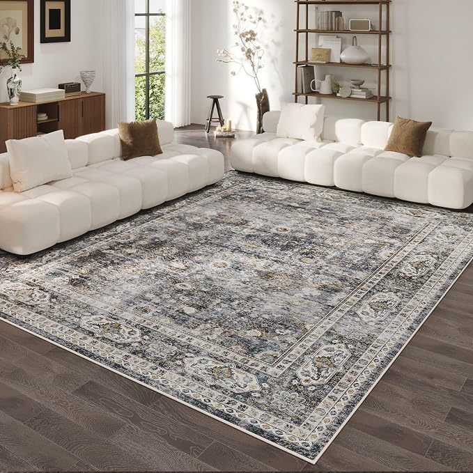 Rugcomf Area Rug 5x7 Washable Rug Boho Soft Non-Slip Non-Shedding Faux Wool