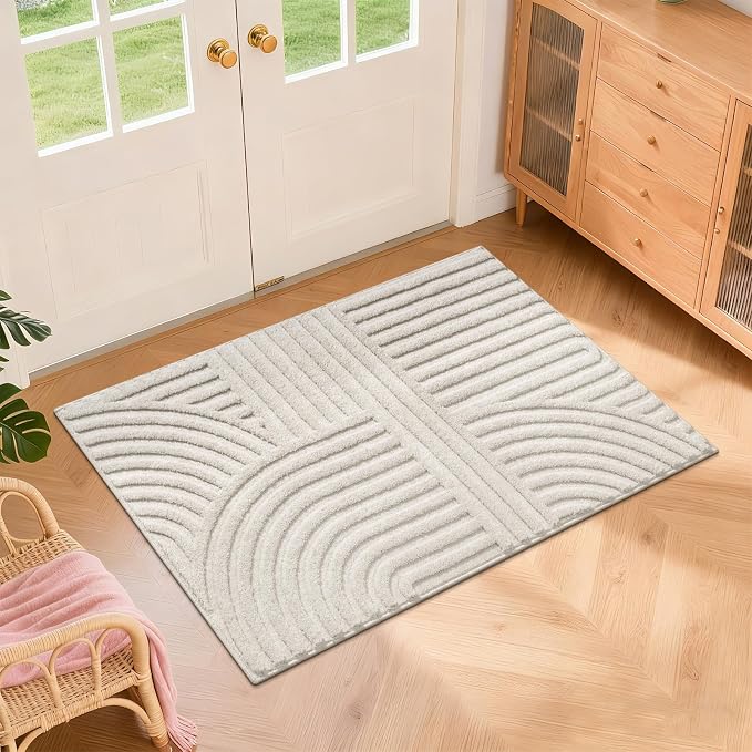 Pauwer 2x3 Washable Area Rugs for Living Room Modern Beige Solid Color Soft