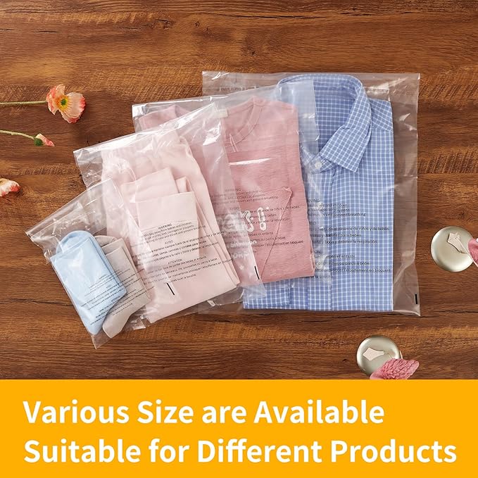 iMailer - 1000 Count - 12" x 15" Clear Plastic Poly Bags with Suffocation Warning for Clothing, T-Shirts,Shipping, Packaging -Resealable Adhesive,Not Strong