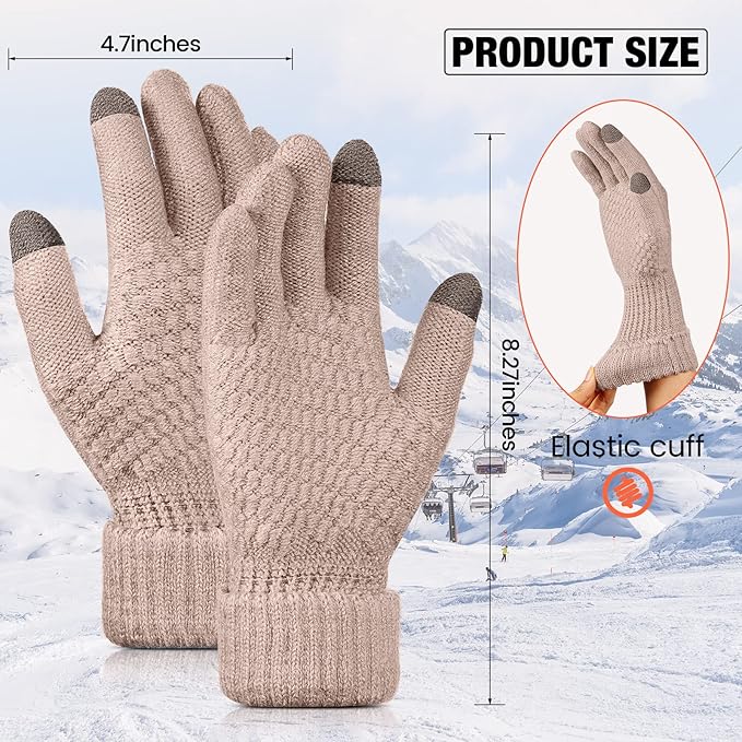 Geyoga 2 Pairs Women's Winter Touch Screen Gloves Soft Warm Fleece Lined Knit Elastic Cuff Winter Texting Gloves