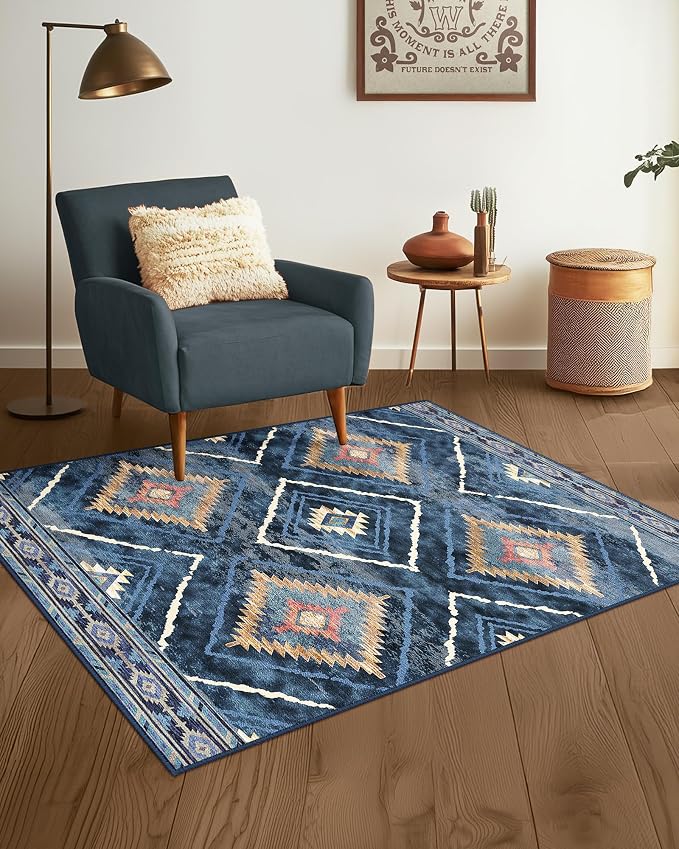 Area Rug 2x3 Rug Machine Washable Non-Slip Low Pile Print Pattern Western Rug