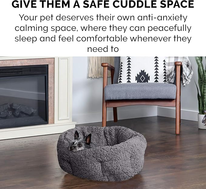 Furhaven 23" Round Self-Warming Pet Bed for Indoor Cats & Medium/Small Dogs, 100% Washable, For Pets Up to 45 lbs - Hi Lo Snuggle Terry Cuddler - Charcoal Gray, Medium