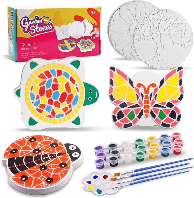 IFLOVE Paint Your Own Stepping Stones for Kids Craft Kits,Arts and Crafts for Kids Ages 4-8,5 Pack Painting Crafts for Girls Ages 8-12，Outdoor Toys Art Supplies Toddler Birthday Gift (Multicolored)