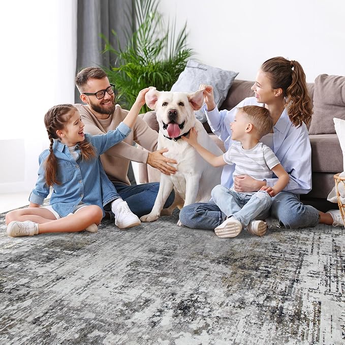 6x9 Area Rugs for Living Room Rug Washable: Modern Rug for Dining Room Bedroom Carpet Non Slip Low Pile 6 by 9 Indoor Abstract Nursery Home Office Black Gold