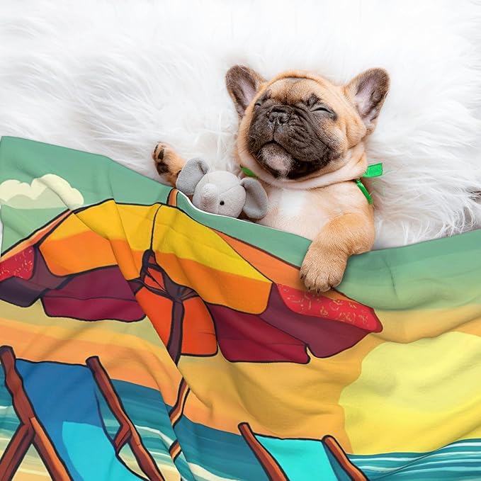 Waterproof Dog Blanket Soft Pet Blanket for Puppy Cat, Fleece Cat Throw Blankets for Furniture Bed Couch Sofa Reversible - Vintage Beach Sunset