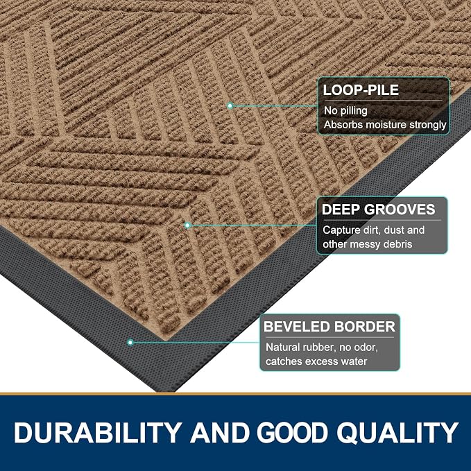 Smiry Front Door Mat Outside Entrance, Heavy Duty Sturdy Natural Rubber Doormat