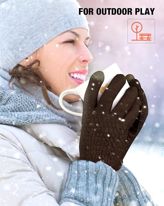 Geyoga 2 Pairs Women's Winter Touch Screen Gloves Soft Warm Fleece Lined Knit Elastic Cuff Winter Texting Gloves