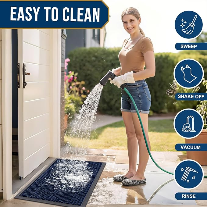 Smiry Front Door Mat Outside Entrance, Heavy Duty Sturdy Natural Rubber Doormat