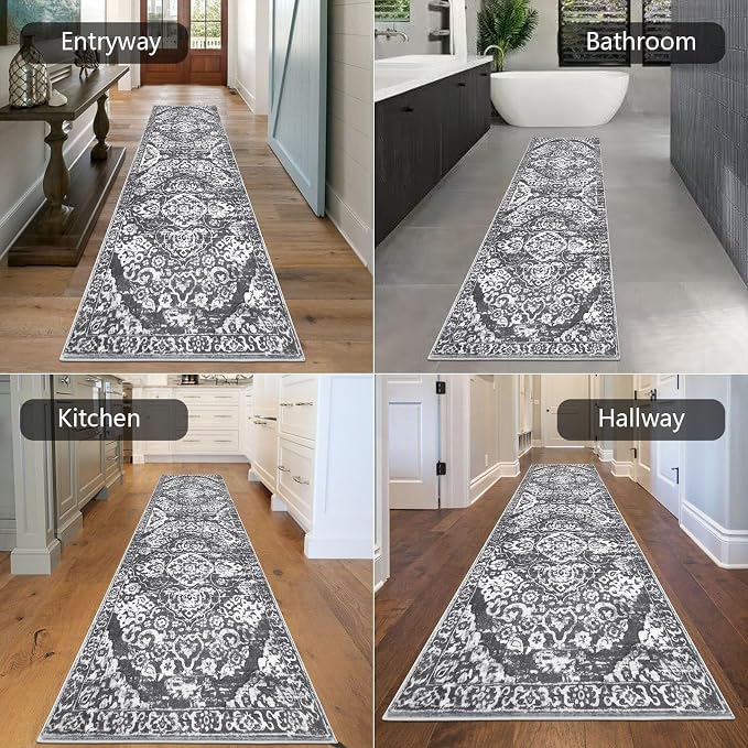 HEBE Hallway Runner Rug 2'8''x8' Washable Vintage Distressed Area Rugs Non Slip