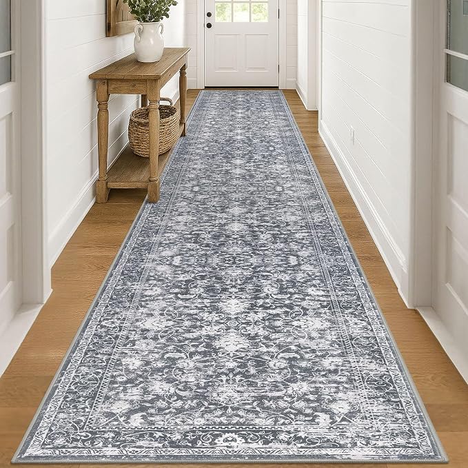 KILOCOCO Hallway Runner 3x18 Rug Runner Printed Vintage Floral Washable Kitchen