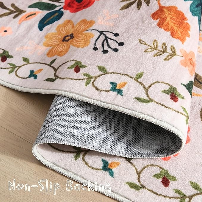 Rugcomf Door Mat Indoor Entrance 2x3 Rug Machine Washable Boho Floral Small