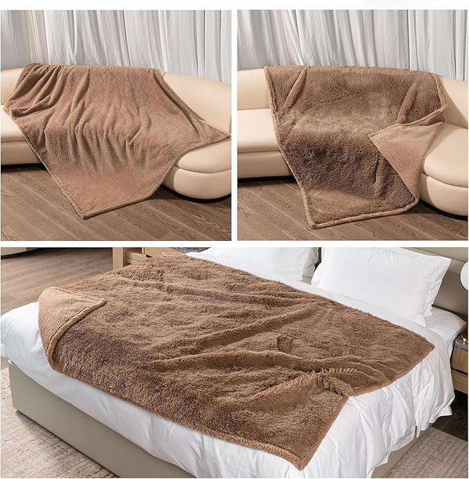 Waterproof Calming Dog Bed Covers Pets Blanket for Large Dogs Cats Brown Fluffy Long Faux Fur Pet Blankets Reversible Couch Sofa Cover Washable Love Bed Mats(Brown,XL-85x57in)