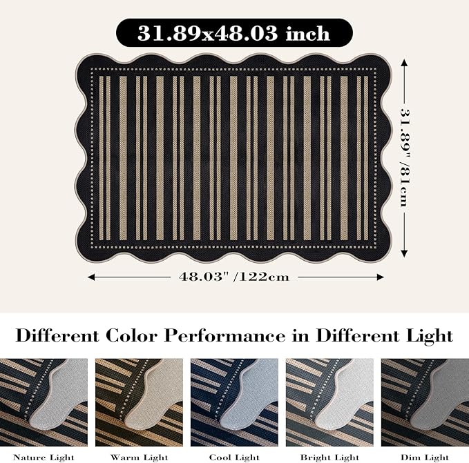 Striped Easy Jute Front Door Mat, 2.6x4 Washable Entryway Rug Non Slip Small
