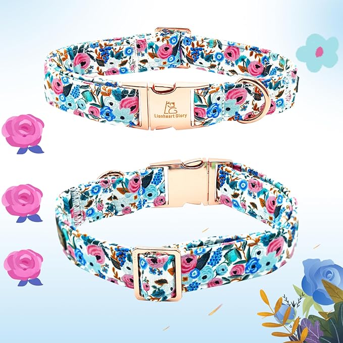 Lionheart glory Dog Collar Bow Collar Floral Dog Collar with Bow Tie Spring Summer Cute Collar Dog Boy or Girl Dog Collars Soft Durable Adjustable Dog Collars for Small Dogs