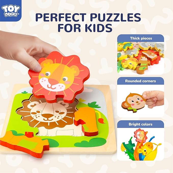TOY Life Wooden Puzzles for Toddlers 1-3, Animals Toddler Puzzles 1-3, Puzzles for Toddlers 2-4, Wood Puzzles Christmas Montessori Toys Gifts for 1 2 Year Old, Baby Puzzles 12-18, Kids Learning Toy