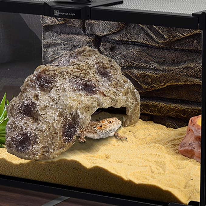 Hamiledyi Reptile Simulation Rock Cave Hideouts Reptile Hide Resin Leopard Gecko Hide Bearded Dragon Hideout Terrarium Decor for Turtles Snakes Gecko Hermit Crab Ball Pythons (S)