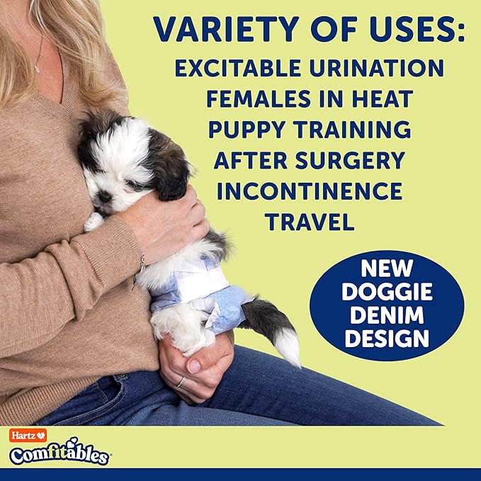 New! Hartz® Comfitables® Disposable Dog Diapers, Size XS 38 count, Comfortable & Secure Fit, Easy to Put On, Super Absorbent Male and Female Diaper